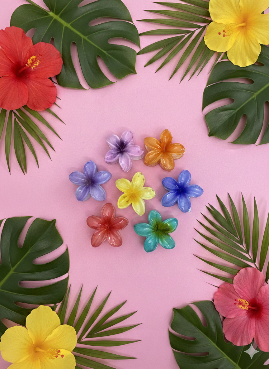 Tropical Bloom Big Flower Claw Clip Set (4 pcs) – Trendy Korean Hair Clips