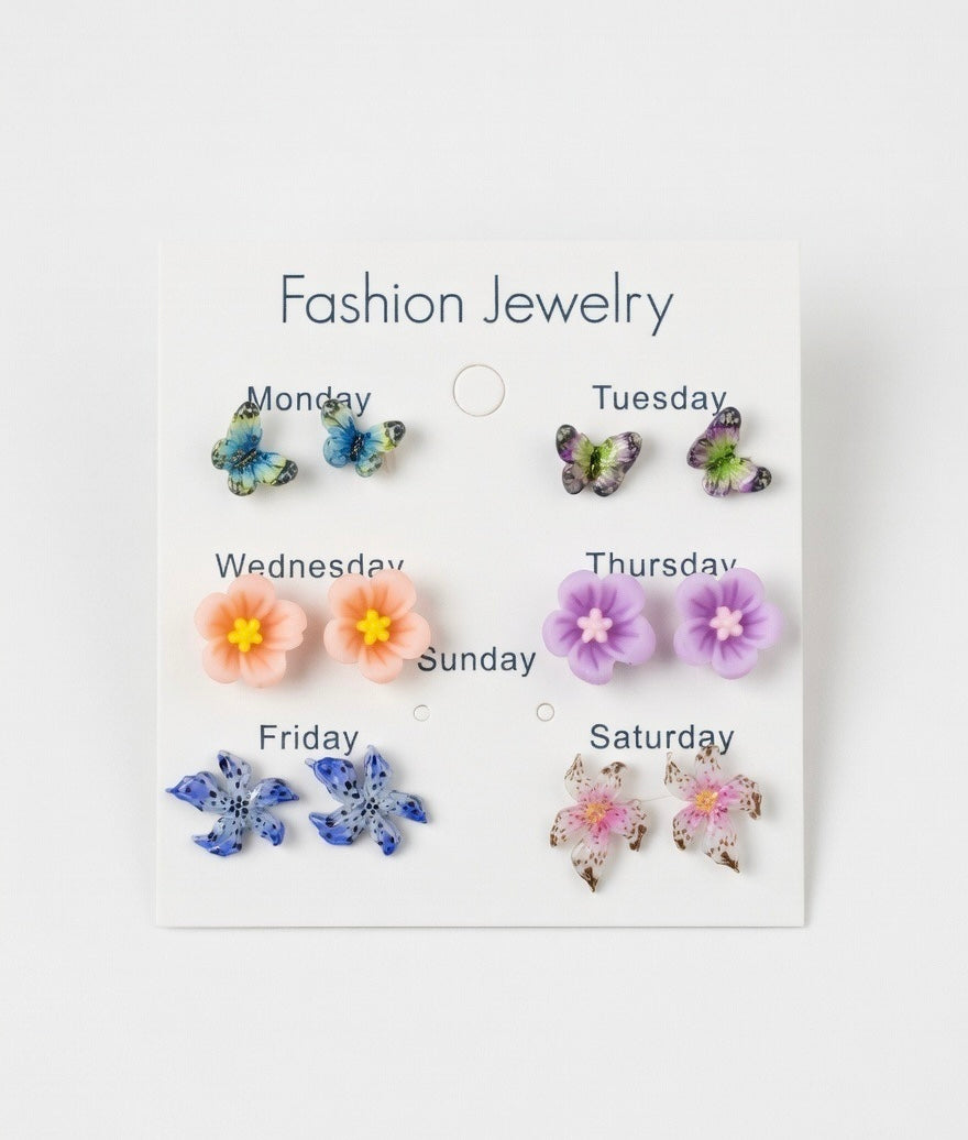 Floral Stud Earrings Set (6 Pairs) – Cute Everyday Fashion Jewelry