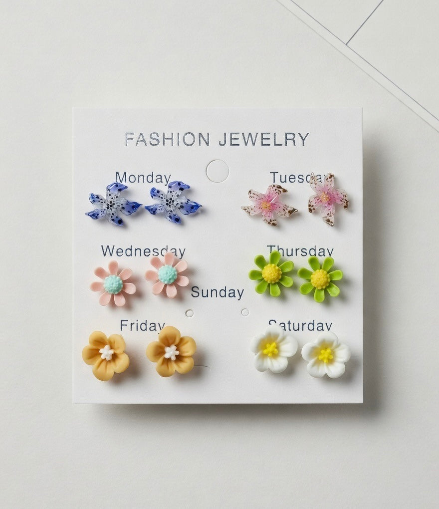 Floral Stud Earrings Set (6 Pairs) – Cute Everyday Fashion Jewelry