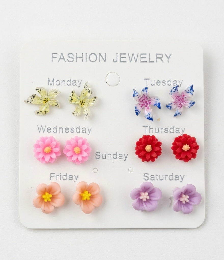 Floral Stud Earrings Set (6 Pairs) – Cute Everyday Fashion Jewelry