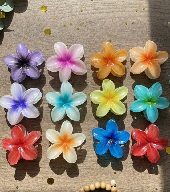 Tropical Bloom Big Flower Claw Clip Set (4 pcs) – Trendy Korean Hair Clips