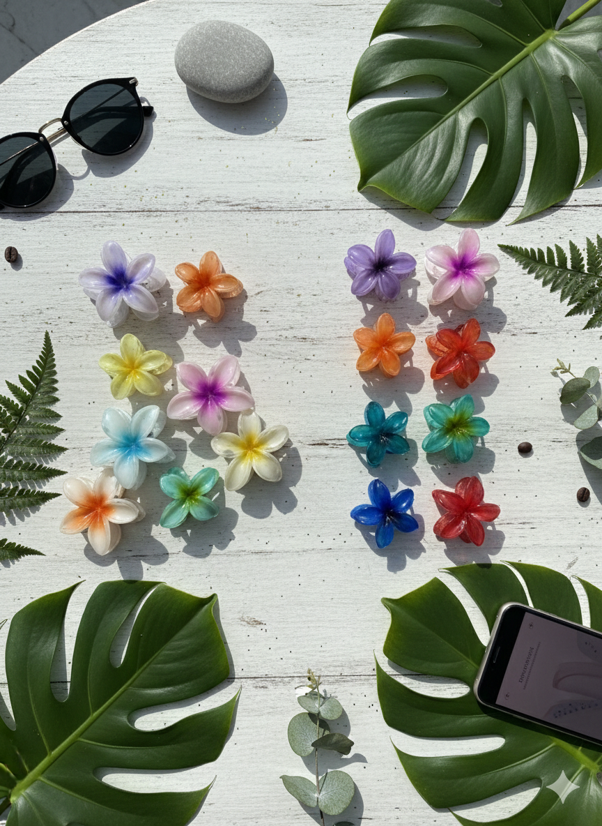 Tropical Bloom Big Flower Claw Clip Set (4 pcs) – Trendy Korean Hair Clips