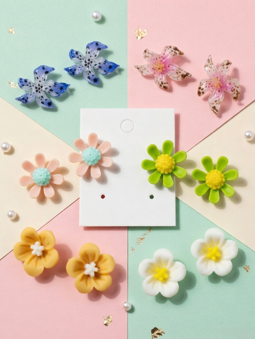 Floral Stud Earrings Set (6 Pairs) – Cute Everyday Fashion Jewelry