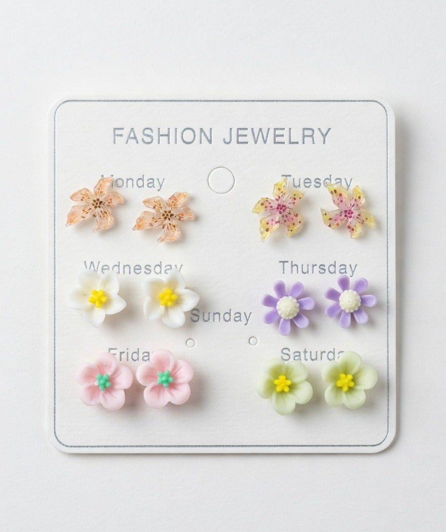 Floral Stud Earrings Set (6 Pairs) – Cute Everyday Fashion Jewelry