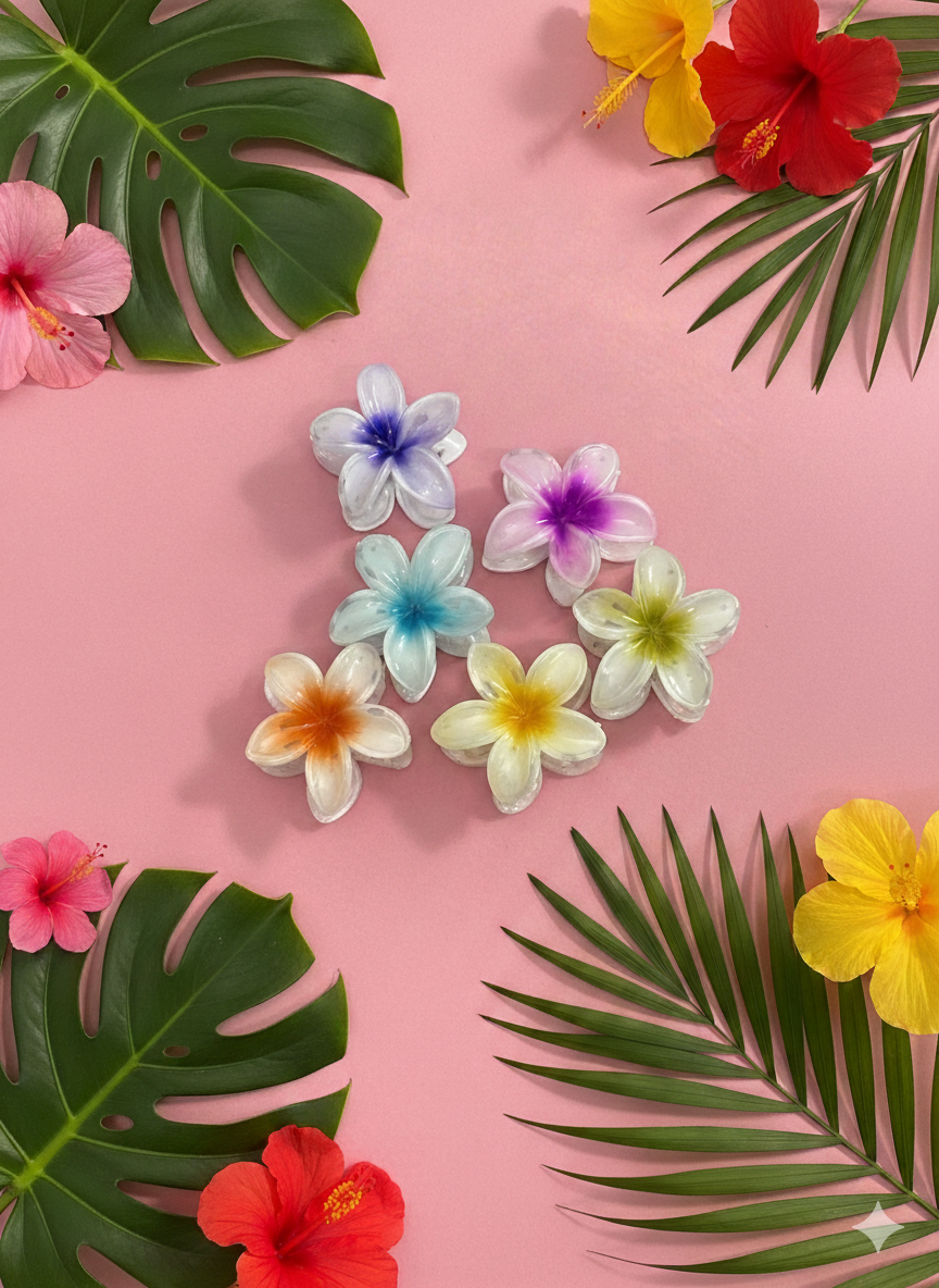 Tropical Bloom Big Flower Claw Clip Set (4 pcs) – Trendy Korean Hair Clips