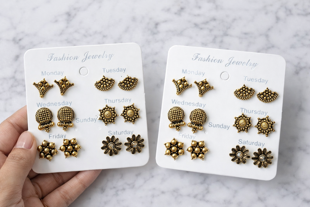 Vintage Gold Stud Earrings Set – 6 Pairs Antique Style Fashion Jewelry