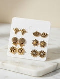 Vintage Gold Stud Earrings Set – 6 Pairs Antique Style Fashion Jewelry