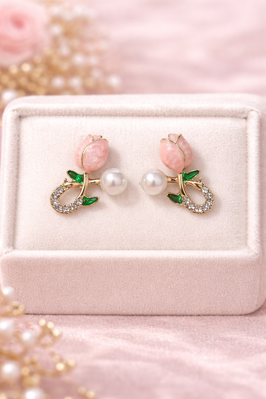 Pastel Petal Earrings – Elegant Tulip Bloom Studs