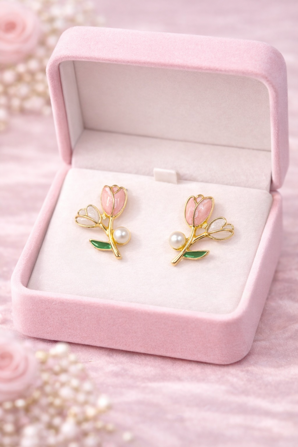 Pastel Petal Earrings – Elegant Tulip Bloom Studs